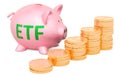 Piggy bank with golden coins. An exchange-traded fund ETF conc