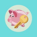 Piggy bank with golden key flat design vector Royalty Free Stock Photo