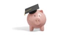 Piggy bank with graduation cap isolated on a white background. Savings concept. 3d illustration Royalty Free Stock Photo