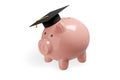 Piggy bank with graduation cap isolated on a white background. Savings concept. 3d illustration Royalty Free Stock Photo