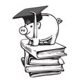 Piggy bank in Graduation hat on stack of books. Saving plan for education, student loan, financial aid concept. Hand Royalty Free Stock Photo