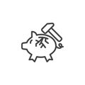 Piggy bank and hammer line icon