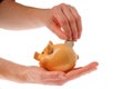 Piggy bank, hand and euro currency Royalty Free Stock Photo