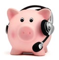 Piggy bank with headset isolated on white backround Royalty Free Stock Photo