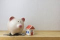 Piggy bank with house and coins
