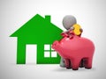 Piggy bank house shows saving money for property and mortgage deposit - 3d illustration Royalty Free Stock Photo