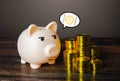 The piggy bank is hungry for money. Collection of savings for safe storage and non risky investments. Deposits interest rate. Save