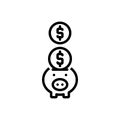 Black line icon for Piggy Bank, save and wealth Royalty Free Stock Photo