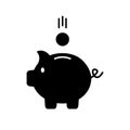 Piggy bank icon. Black pig bank with coin shape vector illustration Royalty Free Stock Photo