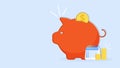 Piggy bank icon with coins vector illustration isolated on blue background. Saving, investment in future or save money or open a Royalty Free Stock Photo