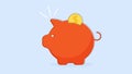 Piggy bank icon with coins vector illustration isolated on blue background. Saving, investment in future or save money or open a Royalty Free Stock Photo