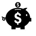 Piggy bank icon. Silhouette saving money symbol. Vector