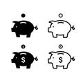 Piggy bank icon. Vector isolated pig bang sign. Piggybank with falling coins. Stock vector