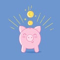 Piggy bank iconon blue background. Cute saving pig Royalty Free Stock Photo