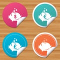 Piggy bank icons. Dollar, Euro, Pound moneybox. Royalty Free Stock Photo