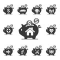 Piggy bank icons. Royalty Free Stock Photo