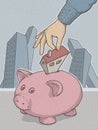 Piggy bank piggy bank illustartion with hand inserting money for economic savings.