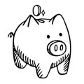 Piggy bank isolated on white background. Box for safe savings, coins, cash, gold. Money pig in doodle style Royalty Free Stock Photo