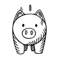 Piggy bank isolated on white background. Box for safe savings, coins, cash, gold. Money pig in doodle style Royalty Free Stock Photo