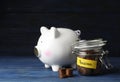 Piggy bank and jar of coins with word PENSION Royalty Free Stock Photo