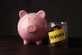 Piggy bank and jar of coins with word PENSION Royalty Free Stock Photo