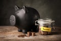 Piggy bank and jar of coins with word PENSION Royalty Free Stock Photo