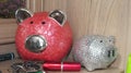 piggy Bank ,keys and lipstick