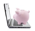 Piggy bank and laptop Royalty Free Stock Photo