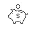 Piggy bank line icon. Coins money sign. Vector Royalty Free Stock Photo