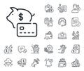 Piggy bank line icon. Credit card sign. Cash money, loan and mortgage. Vector Royalty Free Stock Photo