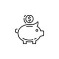 Piggy bank line icon, outline vector sign, linear pictogram isolated on white.