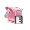 Piggy bank with lock icon on white Royalty Free Stock Photo