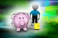 Piggy bank locked with chain and padlock Royalty Free Stock Photo