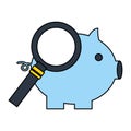 Piggy bank magnifying glass fintech digital