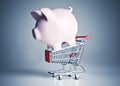 Piggy bank on a miniature shopping cart Royalty Free Stock Photo