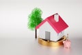 Piggy bank and model house with stack of coin, Saving money for house concept, 3D render Royalty Free Stock Photo