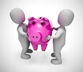 Piggy bank on money box shows saving funds for a rainy day - 3d illustration