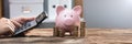 Piggy Bank And Money Calculator. Financial Wealth Royalty Free Stock Photo