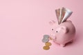 Piggy bank with money Royalty Free Stock Photo