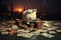 A piggy bank and money, growing finances concept. Good for any project. Generative AI Royalty Free Stock Photo