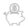 Piggy bank for money save vector line icon. Royalty Free Stock Photo