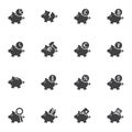 Piggy bank and money vector icons set Royalty Free Stock Photo