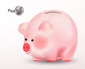 Piggy bank or moneybox. Realistic vector illustration isolated on white background. Cute pig eastern chinese symbol of 2019 year