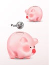 Piggy bank or moneybox. Realistic vector illustration isolated on white background. Cute pig eastern chinese symbol of 2019 year