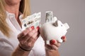 Piggy bank and new banknotes