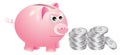 Piggy bank that is not very happy with silver coins