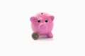 Piggy bank with one euro coin Royalty Free Stock Photo