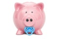 Piggy bank with pacifier, baby fund concept. 3D rendering