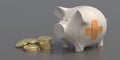 Piggy bank with a patch on gray background. Banking financial liquidity. 3d illustration