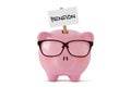 Piggy bank with pension sign on white background